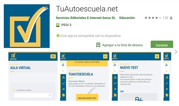 app de la página de test tuautoescuela.net
